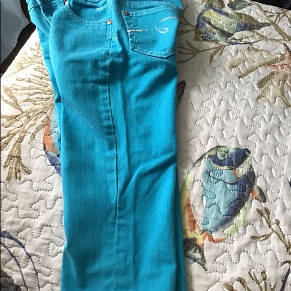 Justice Jeans  turquoise girls  size 10R  great shape 4 pockets heart 💜 - Picture 6 of 10